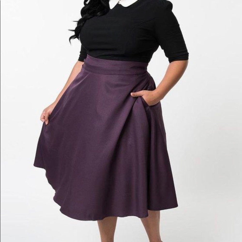 Unique Vintage Eggplant Purple Vivien Swing Skirt 1X